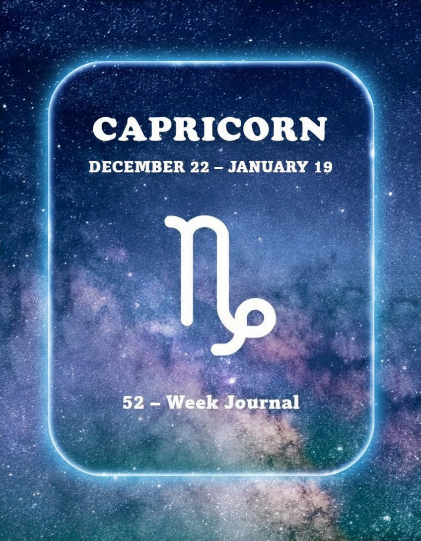 Capricorn 52-week Zodiac journal digital download cover illustration with starry night design
