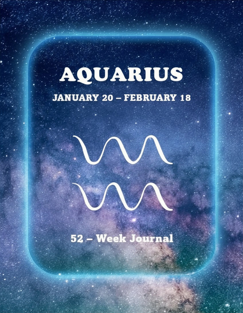 Aquarius 52-week Zodiac journal cover for digital download illustration with starry night design