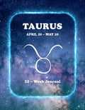 Taurus 52-Week zodiac journal cover with starry night design for digital download illustration