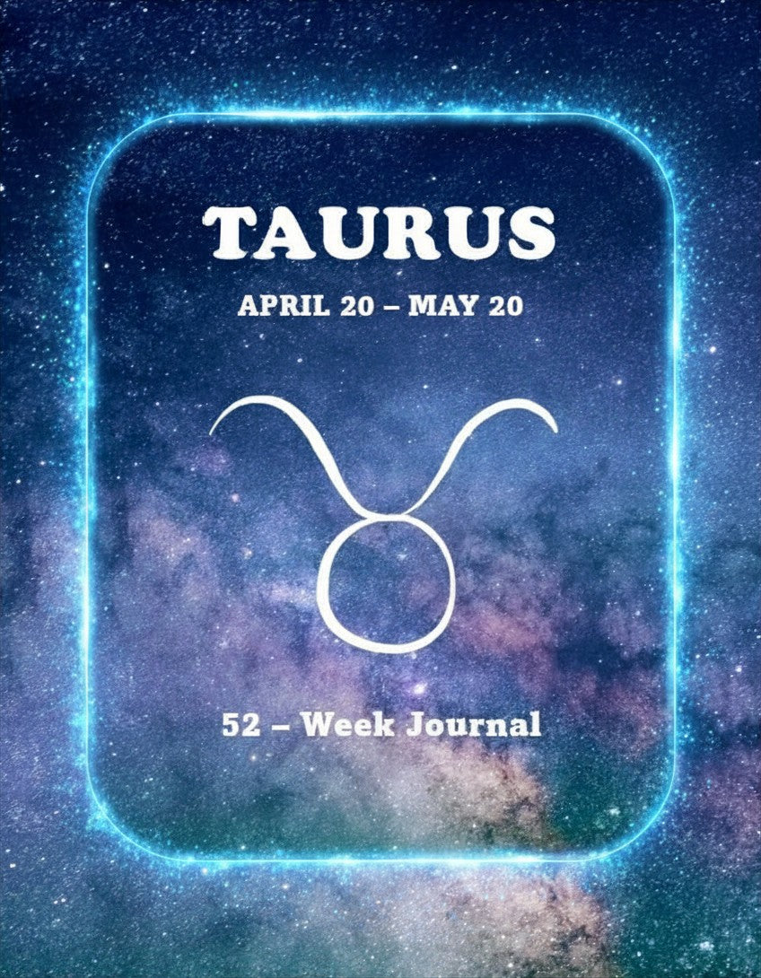 Taurus 52-Week zodiac journal cover with starry night design for digital download illustration