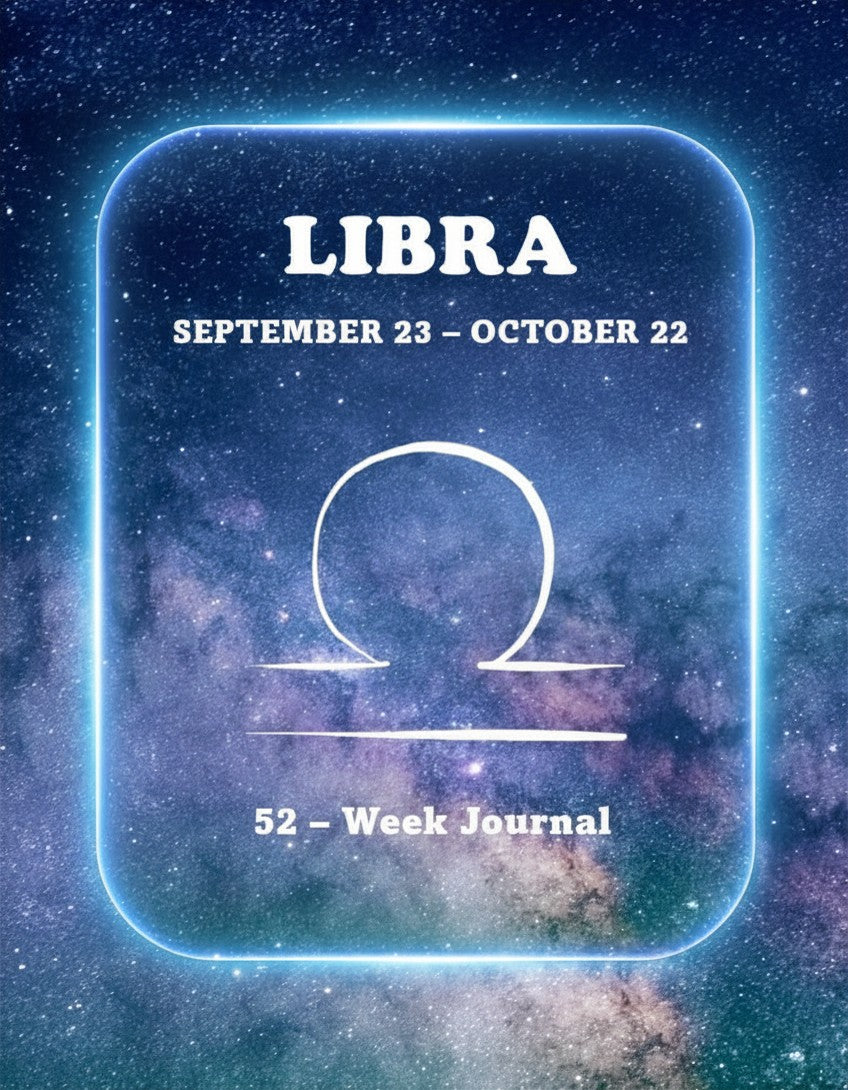 Libra 52-week zodiac journal with starry night background for digital download illustration