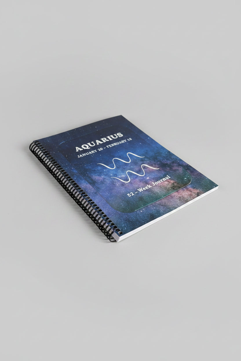 Aquarius 52-Week Zodiac Journal with studio grey background
