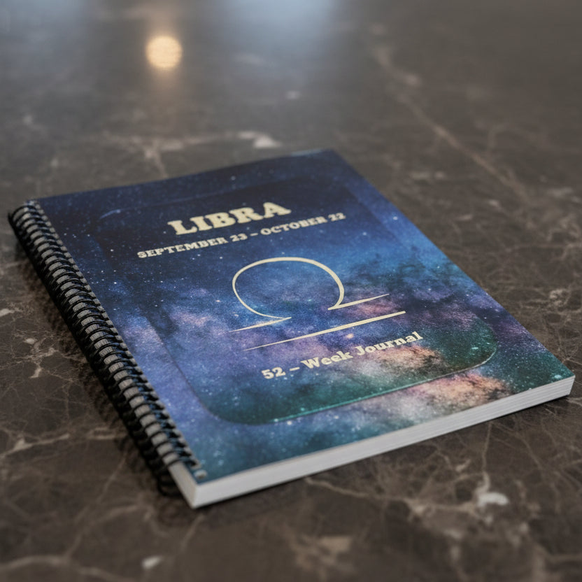 Libra 52-week Zodiac journal on a Granite counter top