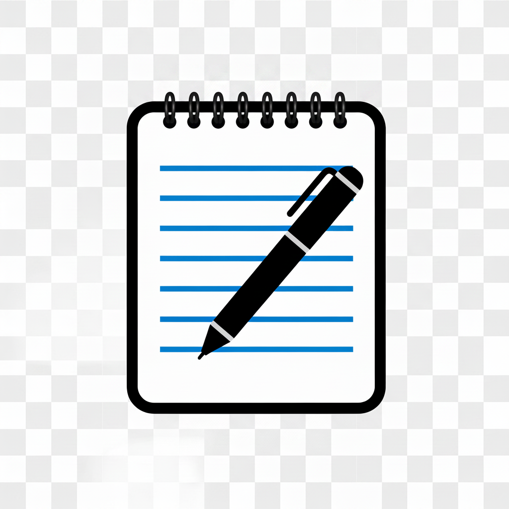 Icon of a notepad with a pen on a transparent background
