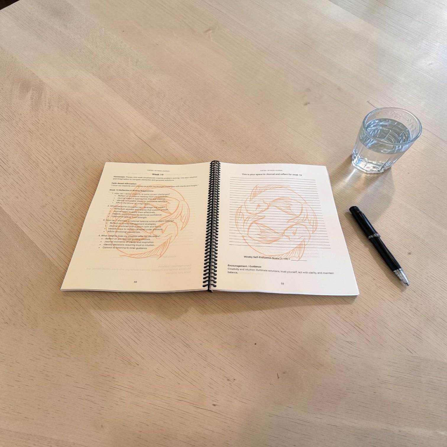 Pisces 52-week Zodiac Journal Lay-flat interior image for digital example